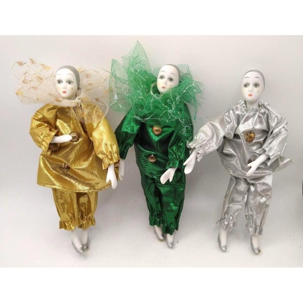 Show Stoppers Set of 3 Harlequin Clown Mime 7" Porcelain Dolls Hand Painted